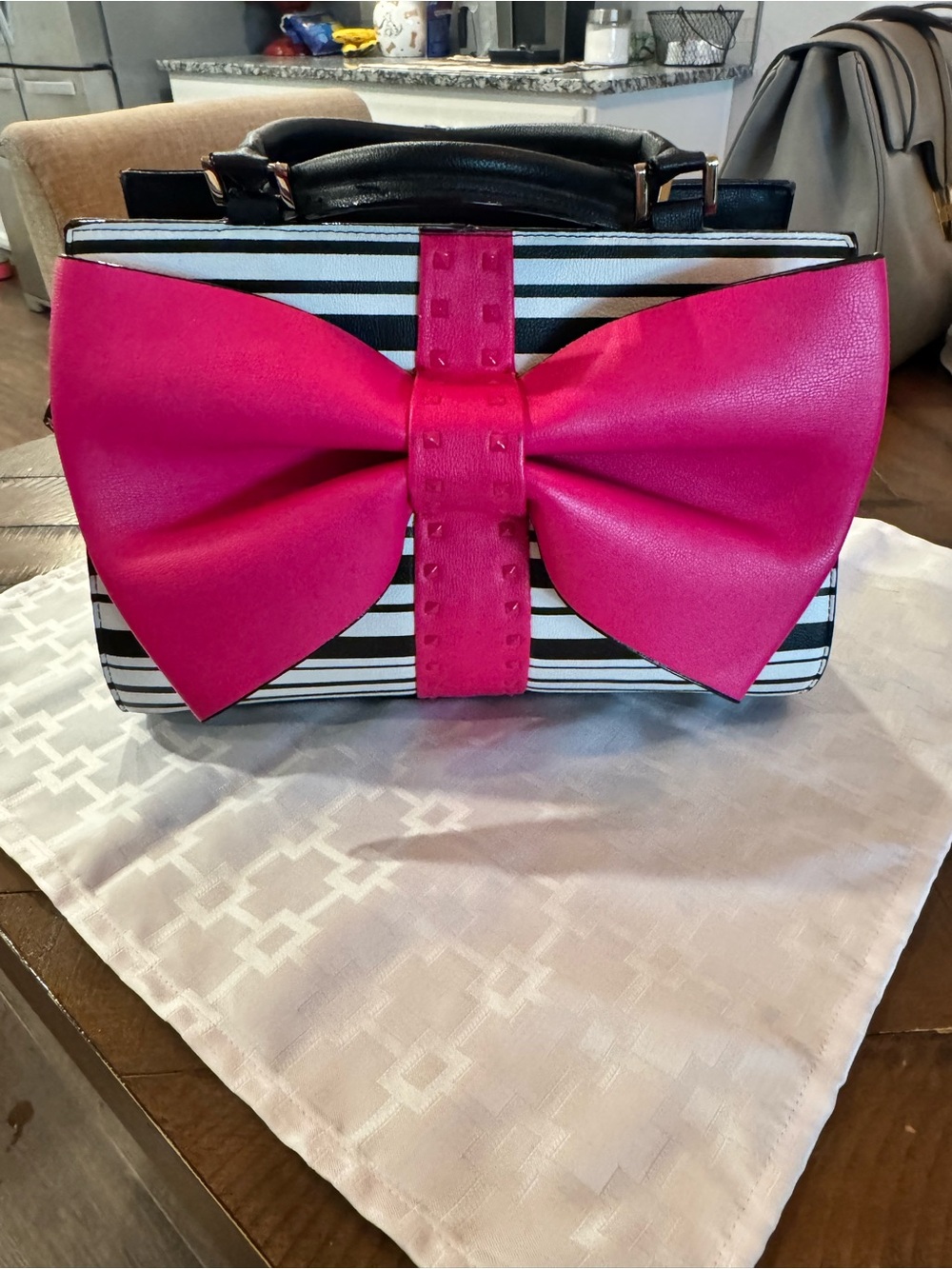 Y2K Betsey Johnson Black & White Striped Satchel Purse
